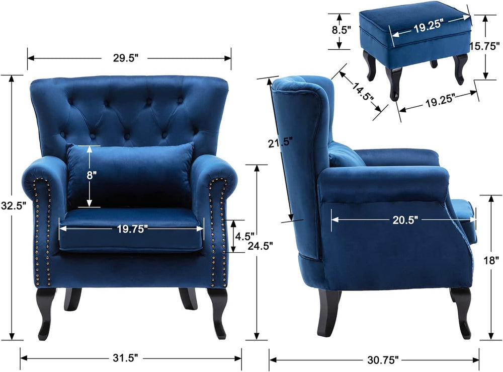 Mid Century Modern Accent Chair Upholstered Armchair Comfy Velvet Tufted Wing...