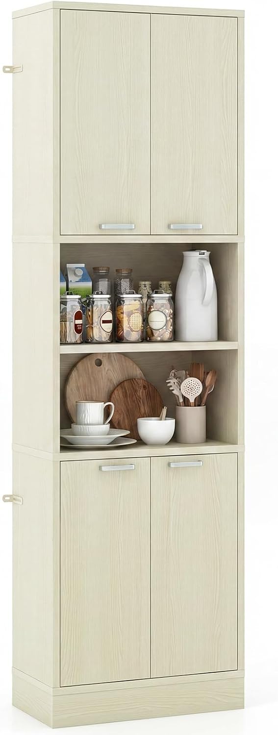Giantex Kitchen Pantry Cabinet, 75'' Tall Freestanding Cupboard with ...