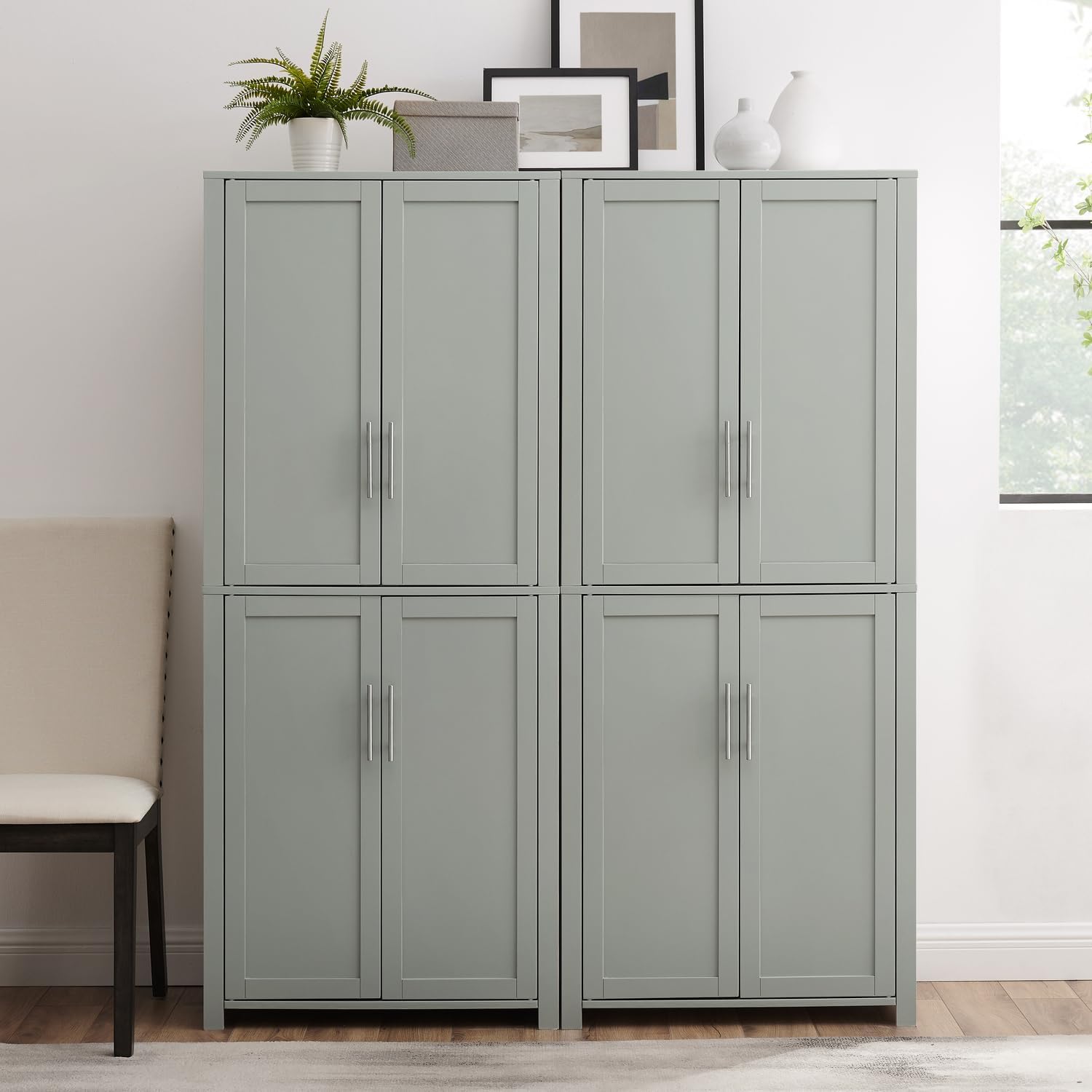 Maykoosh 2Pc Pantry Cabinet Set - 56" Wide Storage Organizer with Doors - Gray