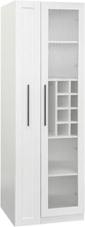 Kitchen Pantry Cabinet with Pull-Out Shelves, Farmhouse Storage Cabinet with Glass Doors, Freestanding Pantry Organizer and Bar Cabinet for Kitchen, Dining Room & Living Room, White