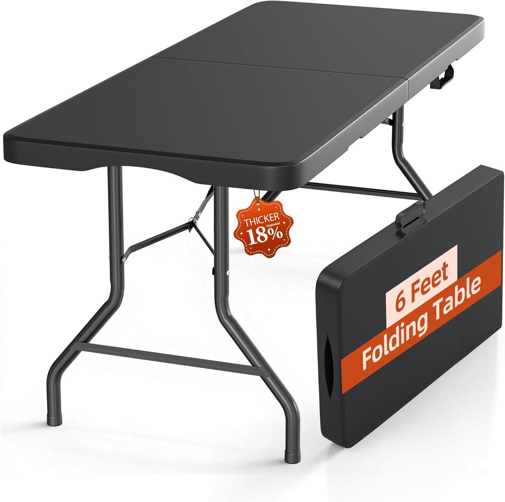 6FT Folding Table with Carrying Handle: Upgrade Thickened Heavy Duty Portable...