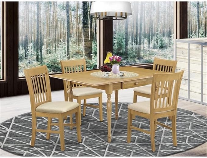 East West Furniture MZNO5-OAK-C 5 Piece Kitchen Table Set for 4 Includes a Rectangle Dining Room Table with Dropleaf and 4 Linen Fabric Upholstered Chairs, 36x54 Inch, Oak