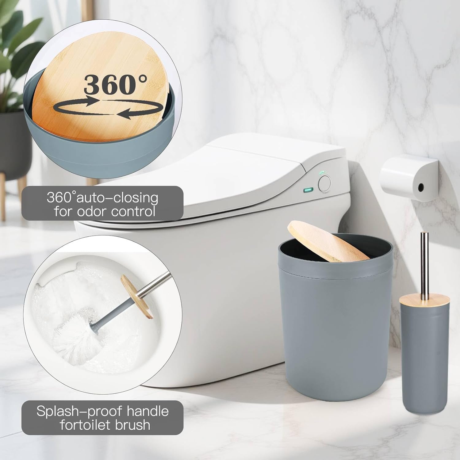 iMucci Bathroom Accessories Bathroom Sets with Shower Curtain, Bath Towel Set, Trash Can, Toilet Brush, Soap Dispenser, Bathroom Accessories Set Complete