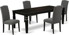 East West Furniture LGEN5-BLK-20 5 Piece Dinette Set Includes a Rectangle Dining Room Table with Butterfly Leaf and 4 Dark Gotham Linen Fabric Upholstered Chairs, 42x84 Inch, Black