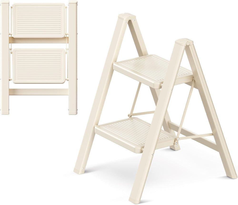 2 Step Ladder, Foldable Step Stool with Wide Anti-Slip Pedal