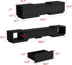 FAMAPY Extendable TV Console Table Modern TV Cabinet with Drawers, Contemporary Media Storage Console Table for Living Room Black (65.4-106.3”W x 15.7”D x 15.4”H)