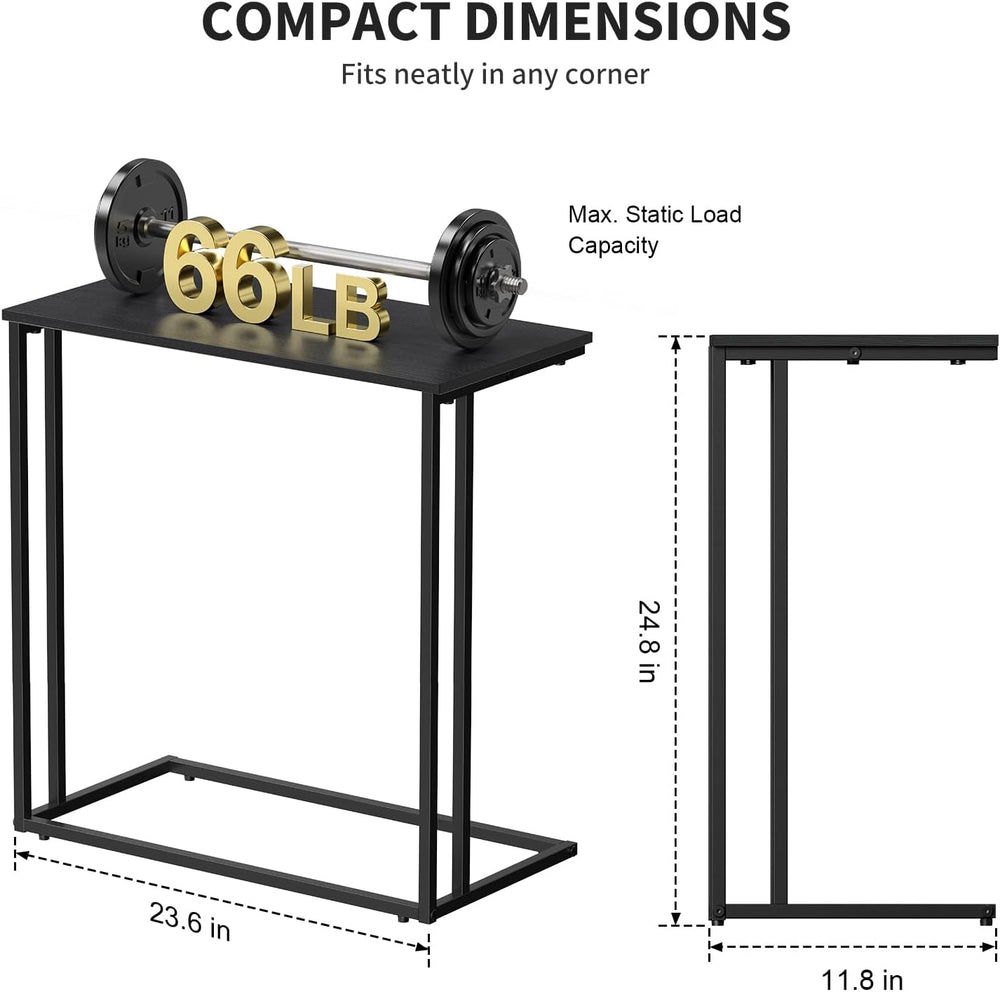 C-Shaped Side Table, Modern End Table with Metal Frame, Space Saving Design f...