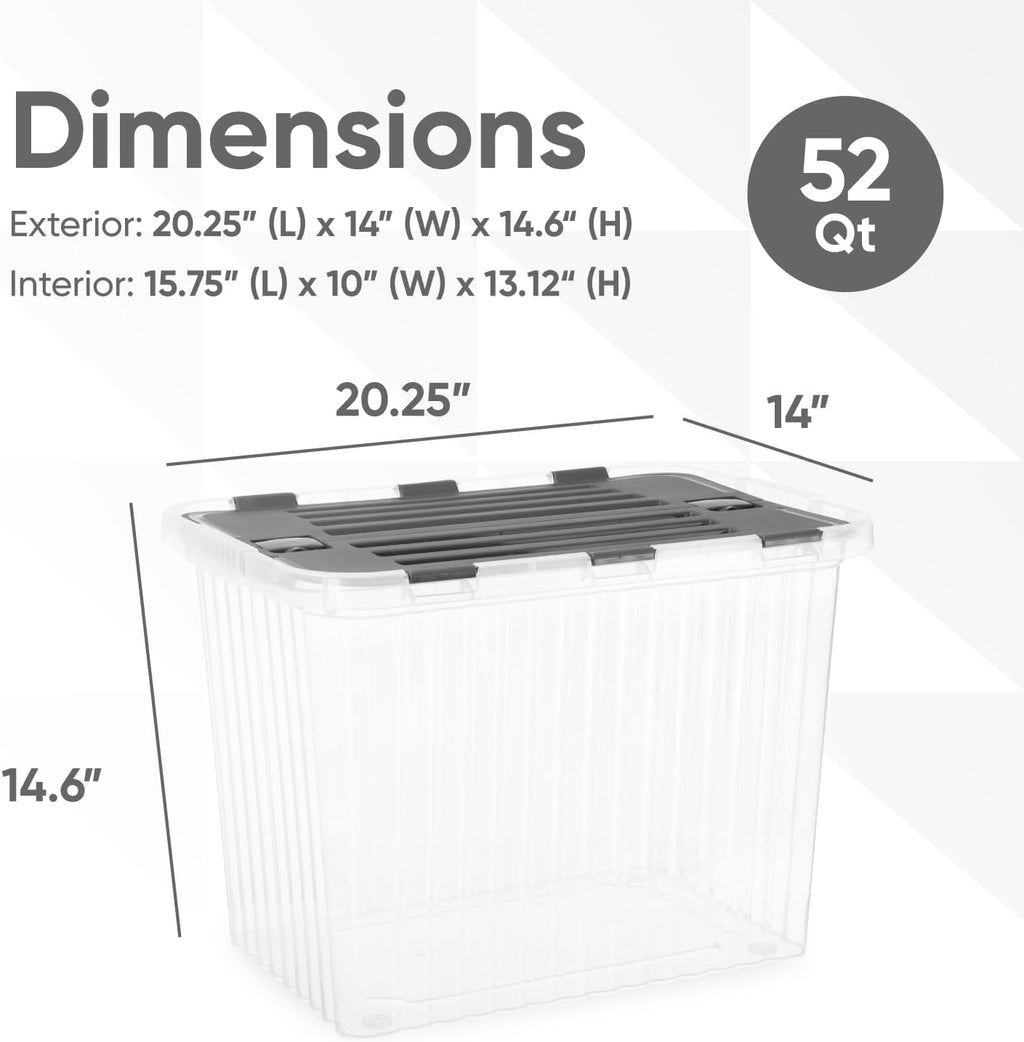 Superio Storage Bins with Lids- Clear Boxes for Organizing, Stackable Plastic Containers- BPA Free, Non-Toxic, Odor Free, Organizer for Home, Office, Dorm, 53 Quart (6 Pack, 20.25"x14"x14.6")