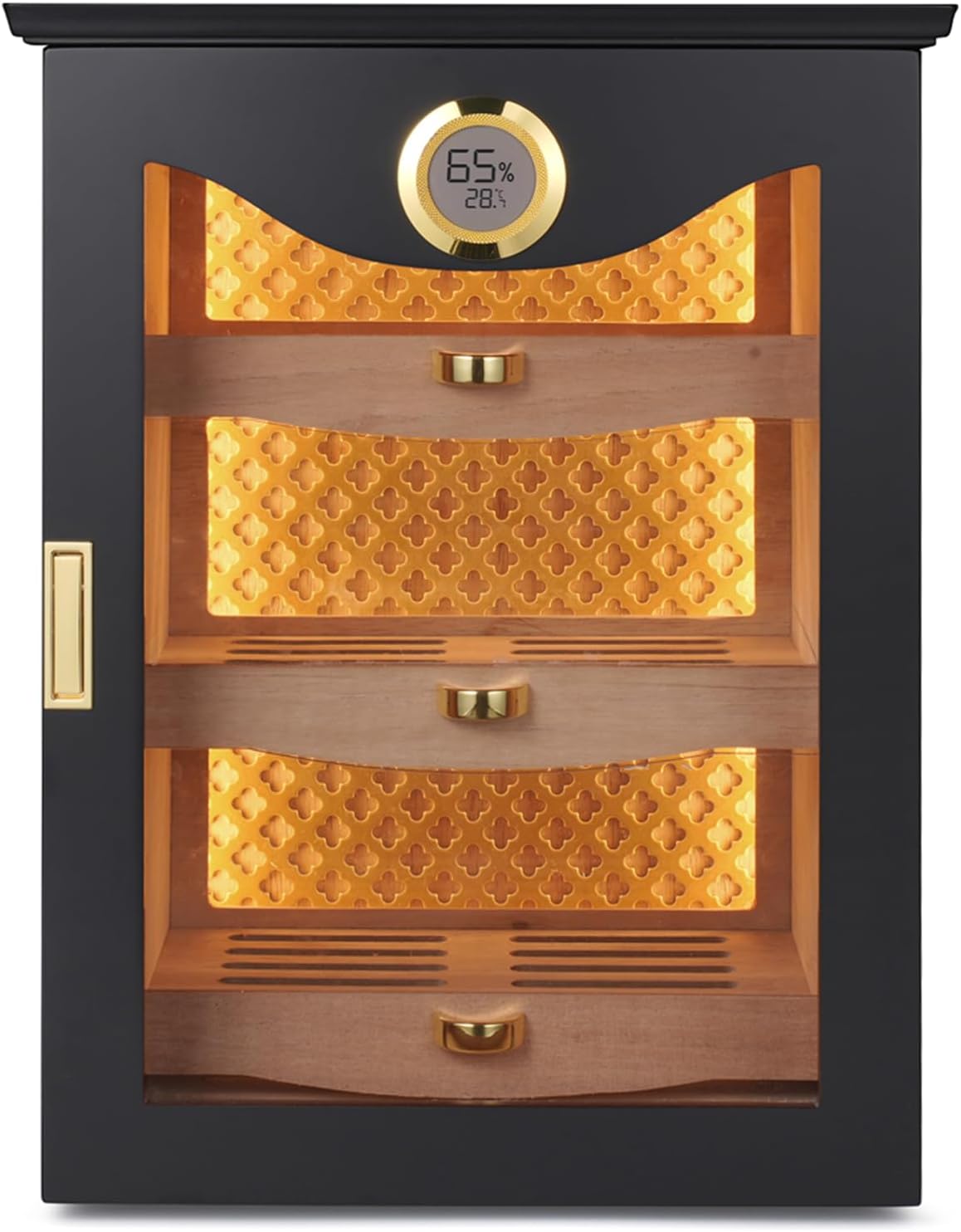 Luxury LED Display Cabinet with Spanish Cedar, Precision Hygrometer & Humidity Control - Elegant Walnut/Obsidian Storage for Premium Collections