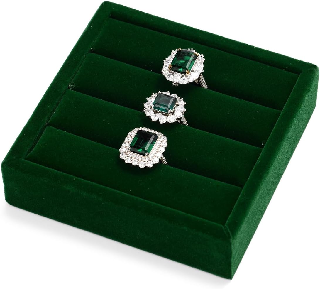 Oirlv 3 Slots Velvet Small Ring Organizer Earrings Trays Showcase Display Storage Insert Holder for Jewelry Box, Drawer, Dresser(Green,S)