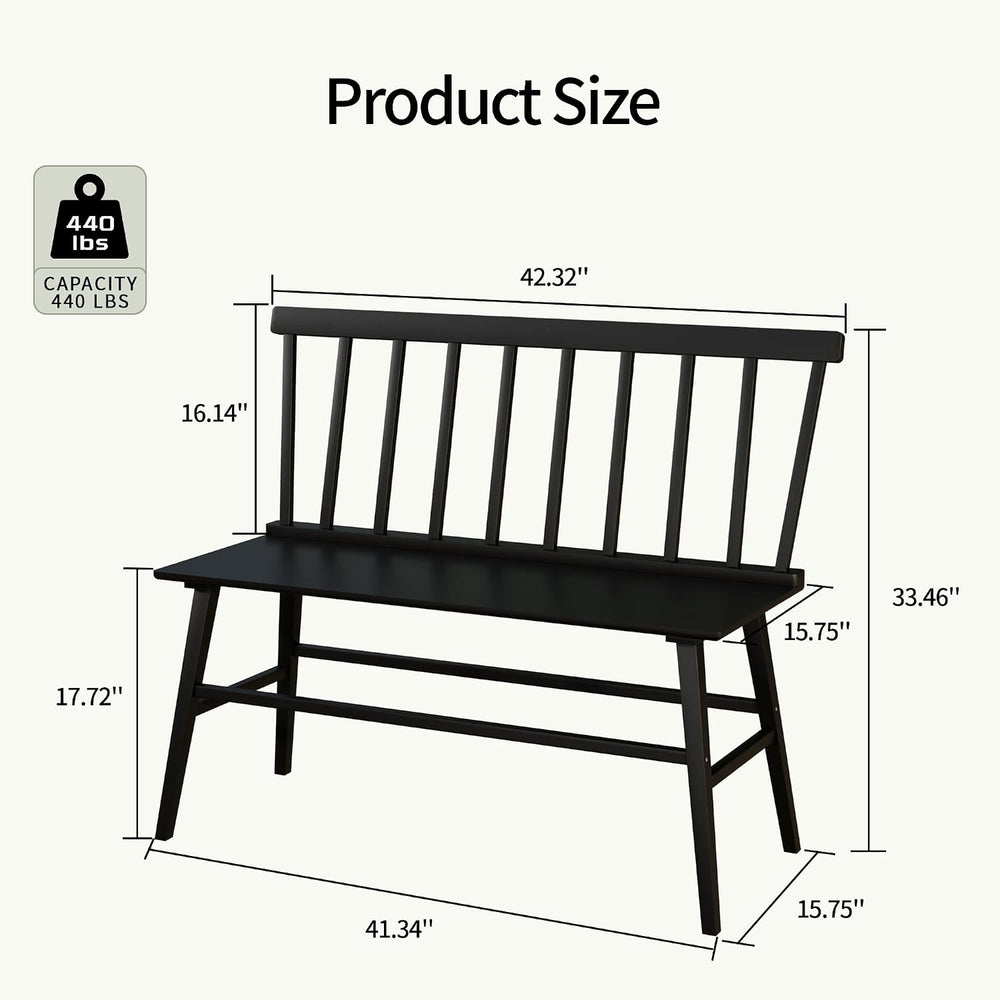 APRTAT Bamboo Entryway Bench, Dining Bench with Spindle Back (Black) | Natura...