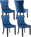 Upholstered Dining Chairs Set of 4, Velvet Dining Room Chairs with Back Ring Pull Trim and Solid Wood Legs, Tufted Wingback Kitchen Chair Perfect for Dining Room,Living Room,Kitchen(Blue)