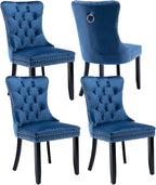 Upholstered Dining Chairs Set of 4, Velvet Dining Room Chairs with Back Ring Pull Trim and Solid Wood Legs, Tufted Wingback Kitchen Chair Perfect for Dining Room,Living Room,Kitchen(Blue)