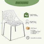 Karl home Mid Century Modern Dining Chairs Set of 4, Stackable Plastic Chair, Bird's Nest Trunk Pattern Suitable for Kitchen, Dining, Bedroom, Living Room,350lbs Capacity(White)