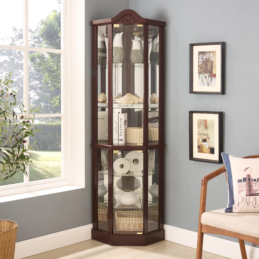 KEIKI 72" Corner Glass Display Cabinet with Adjustable Shelves, for Coll...
