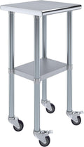 AmGood 18" x 18" Stainless Steel Work Table with Casters | Heavy Duty Metal Utility Table On Wheels | Kitchen Island Cart