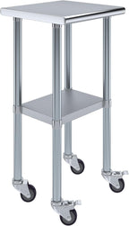 AmGood 18" x 18" Stainless Steel Work Table with Casters | Heavy Duty Metal Utility Table On Wheels | Kitchen Island Cart