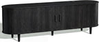 65" Mid Century Modern TV Stand, Wood TV Consoles with Sliding Doors and Power Outlet, Fluted Entertainment Center with Adjustable Shelves, Media Console for Living Room, Black