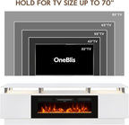 70" TV Stand & Entertainment Center, Media Console with Storage Shelves, Fits TVs up to 80", Modern Living Room Furniture, 36" Electric Fireplace (White+Black)