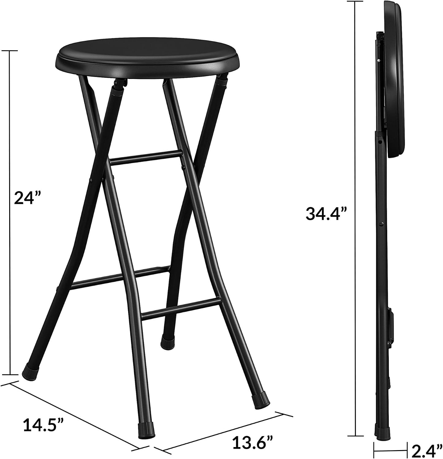 24" Vinyl Padded Folding Stool, Black