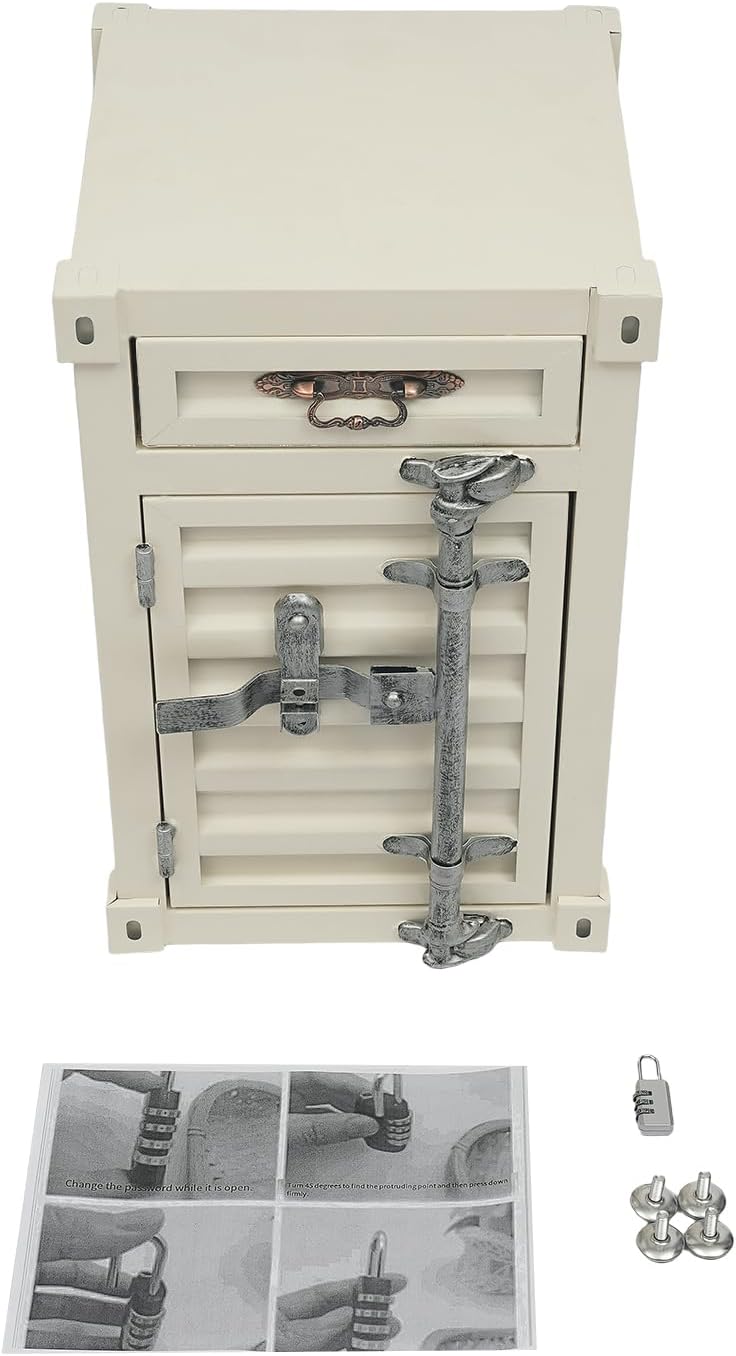 Industrial Wind Bedside Table, Container Style Locker Wrought, Iron Container...