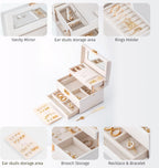 CASEGRACE Jewelry Box,3 Layers Leather Jewelry Storage Box with Lock, Mirror,Jewelry Storage Case for Necklaces Earrings Bracelets and Rings