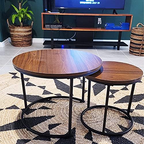 aboxoo Coffee Table Nesting Side Round Set of 2 End Table Top Sturdy Metal Fr...