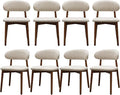 Farmhouse Dining Chairs Set of 8, Mid Century Modern Wooden Dining Room Chairs, Farmhouse Fabric Upholstered Kitchen Dinner Chairs for Living Room Restaurant Cafe, Walnut/Warm Grey