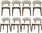 Farmhouse Dining Chairs Set of 8, Mid Century Modern Wooden Dining Room Chairs, Farmhouse Fabric Upholstered Kitchen Dinner Chairs for Living Room Restaurant Cafe, Walnut/Warm Grey