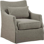 Martha Stewart London Swivel Chair - Solid Wood & Plywood, Skirted Metal Base Accent Armchair, Lumbar Pillow -Modern Classic Family Room Sofa Furniture Bedroom Lounge, 28"X31.5"X35.25", Tan Multi