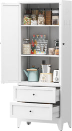 72" Tall Metal Kitchen Pantry Cabinet - Freestanding Sideboard Storage Bookcase with Adjustable Shelves & Drawers, Cupboard Storage Hutch Cabinet for Kitchen/Pantry/Bathroom