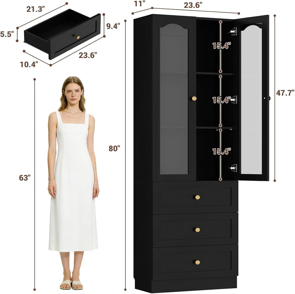 Cyclysio 80" Tall Pantry Cabinet for Kitchen Storage, Black Pantry Cabin...