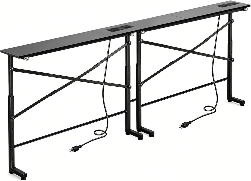 Adjustable Behind Couch Table with Outlets, Black