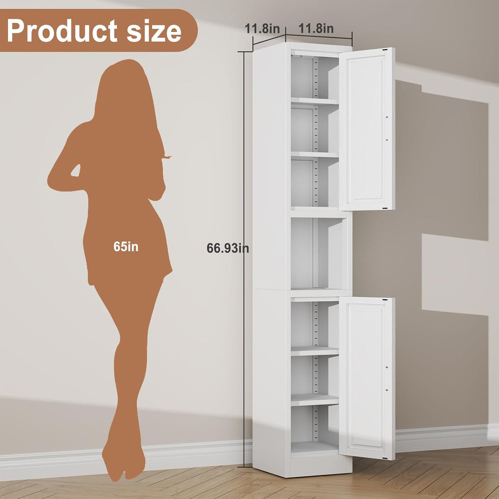Tokawa 67" Tall Narrow Pantry Cabinet, 12 Inch Wide Kitchen Metal Storag...