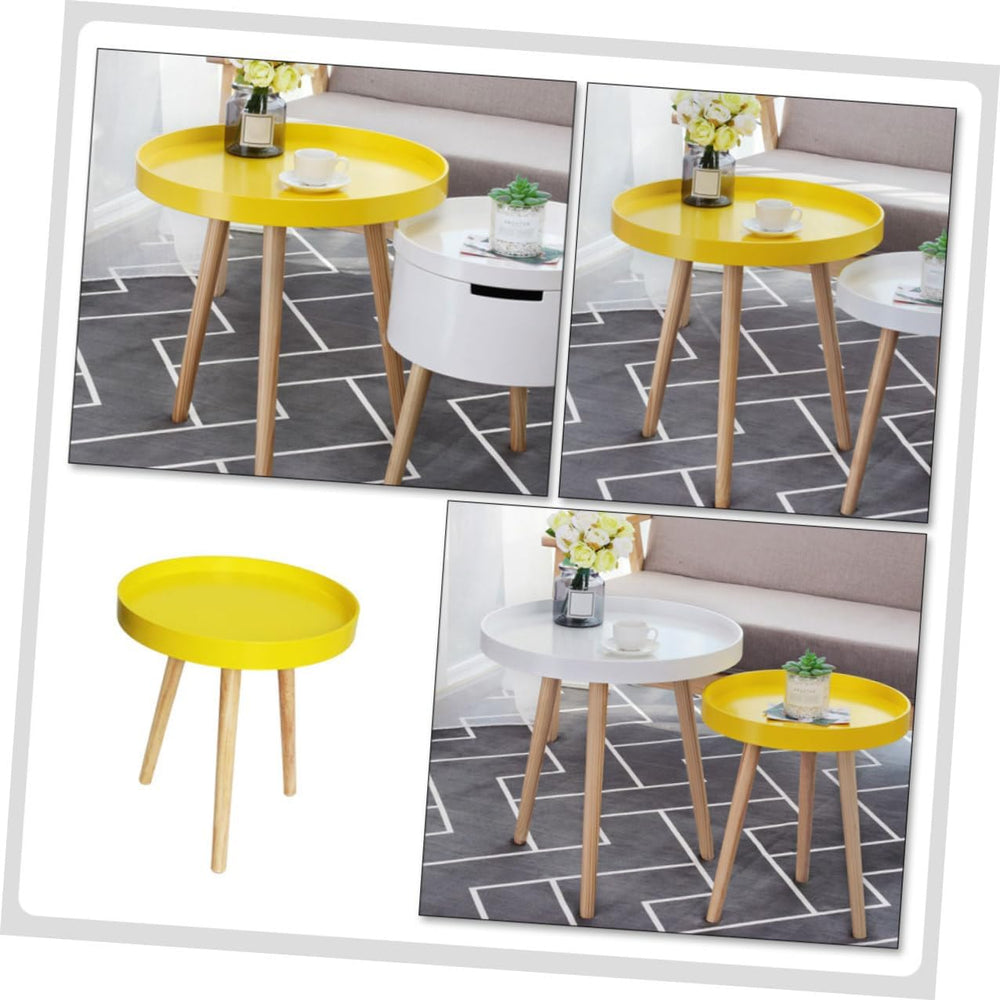 VALICLUD Nordic Style Mini Round Decorative Sofa Side Table with Yellow Wood ...