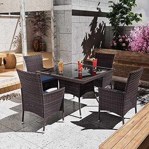 5 Pieces Dining Sets for 4 with Rattan Wicker Dining Set Chairs and Square Ta...
