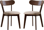 100% Solid Oak Dining Chairs, Mid Century Modern Dining Chair with Curved Backrest, Fabric Upholstered Dining Chairs for Kitchen, Study, Living Room (2, Walnut Wood-Gray Cushion)