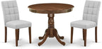 East West Furniture ANAS3-AWA-27 3 Piece Modern Dining Set consists A Dinning Table and 2 Light Gray Polyester Fabric Dinner Chairs, Antique Walnut