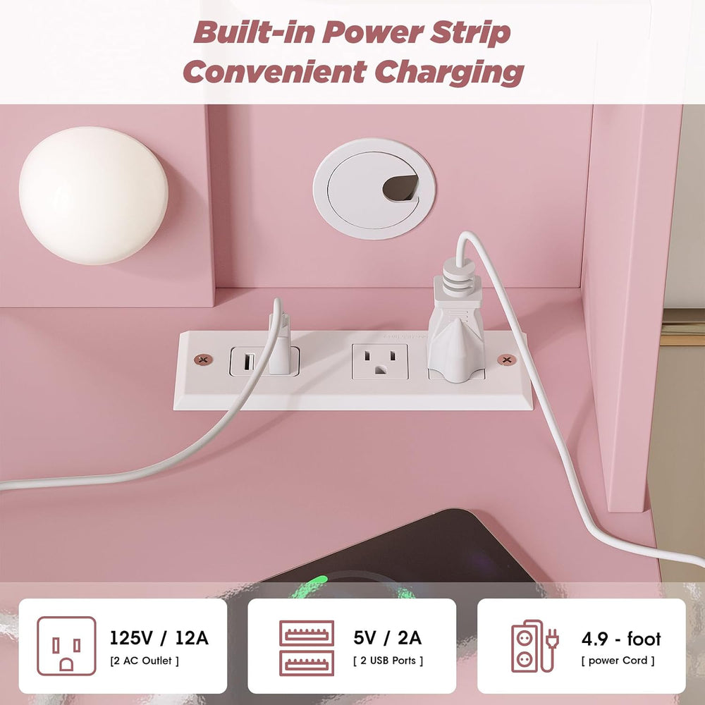 Vabches Vanity Desk with Lights,Makeup Vanity with Power Strip,Dressing Table...