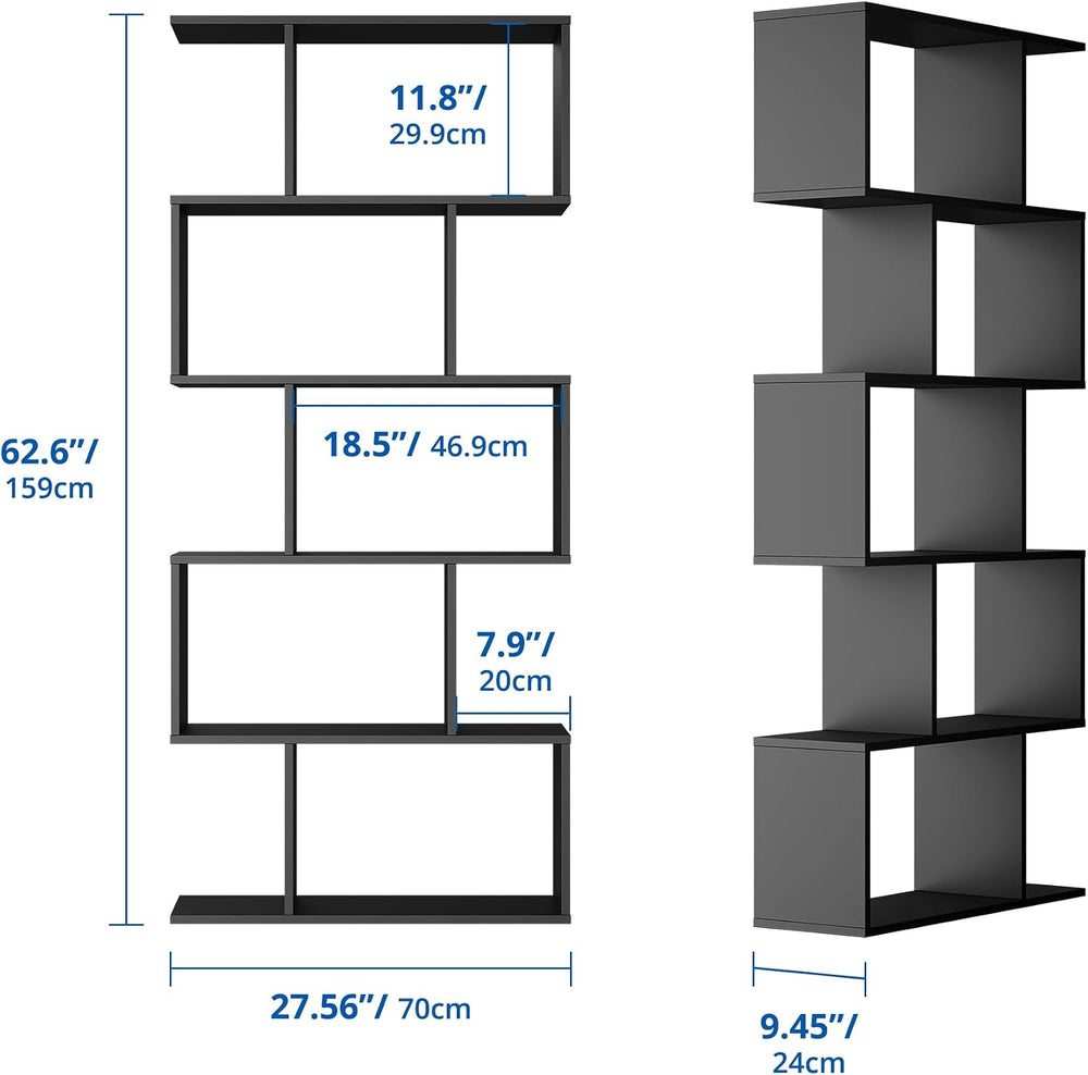 Cozy Castle Set of 2 Geometric Bookcase, S-Shaped Modern Bookshelf, Room Divi...