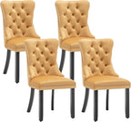 Velvet Dining Chairs Set of 4, Upholstered Dining Room Chairs with Nailhead Ring Pull Trim, Button Tufted Wing Back Chairs for Dining with Solid Wood Legs for Kitchen Dining Room(Gold)