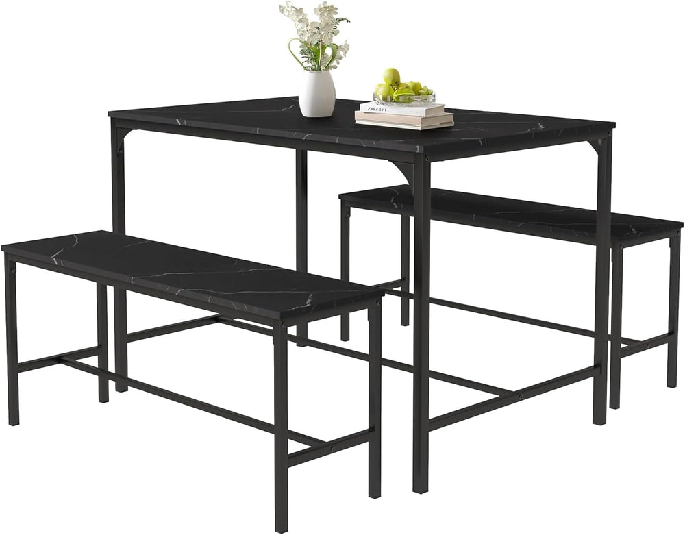 Dining Table Set with 2 Dining Benches, 3 Piece Dining Room Table Set with Me...