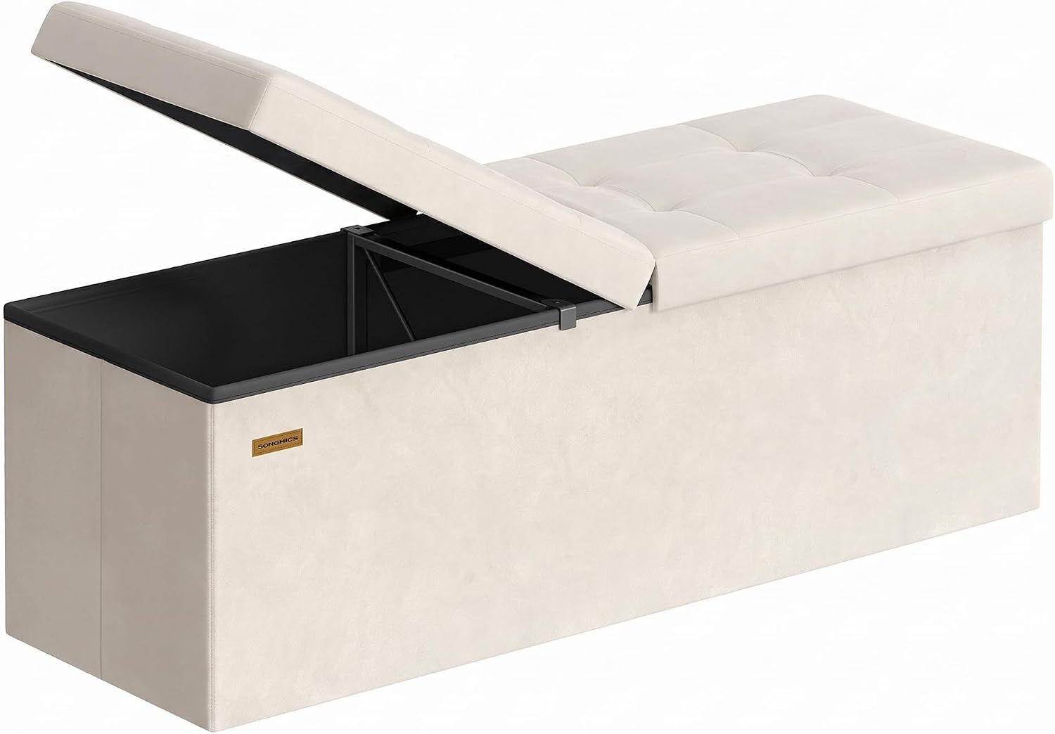 SONGMICS Mazie Collection - 43 Inches Storage Ottoman, Foldable Storage Bench with Flipping Lid, 660 lb Load Capacity, for Entryway, Living Room, Bedroom, Velvet Fabric, Cream White ULSF078LH01