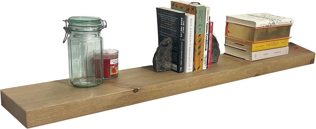 joelsantiques 54 Inch Wooden Floating Shelves for Wall - 54x8x2 in - Made of Natural Wood - Long Heavy Duty Rustic Wall Shelves for Bedroom - Perfect for Living Room, Kitchen - Beige