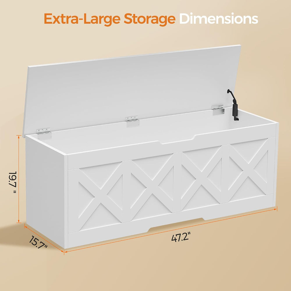 Homleke 47.2" Extra-Large Wooden Storage Chest, Farmhouse Storage Bench ...