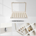 Wudygirl Large Jewelry Organizer Box with 40 Compartments Earring Holder Organizer Velvet Ring Display and Necklace Storage Tray Jewelry Box for Women (Beige Velvet)