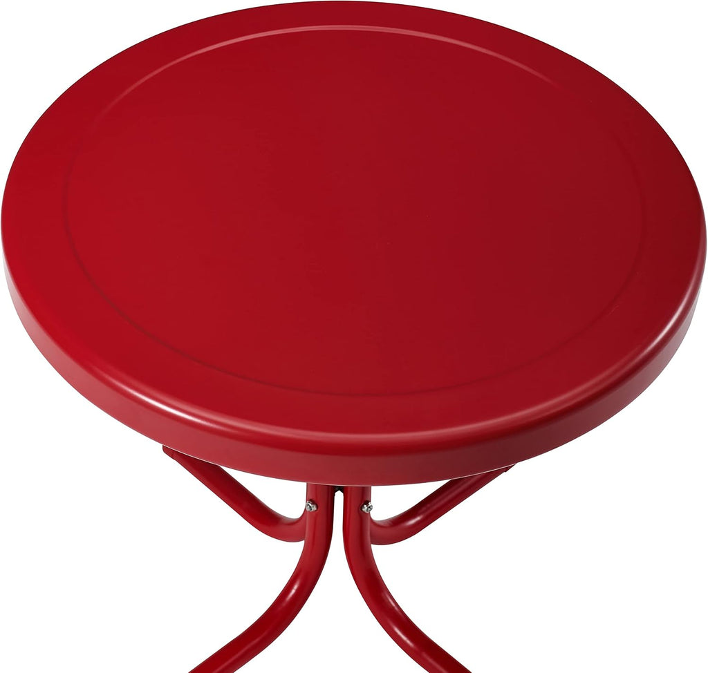 Crosley Furniture Griffith 3-Piece Outdoor Rocking Chair and Side Table Set, Retro Metal Bistro Patio Sets, Bright Red Gloss