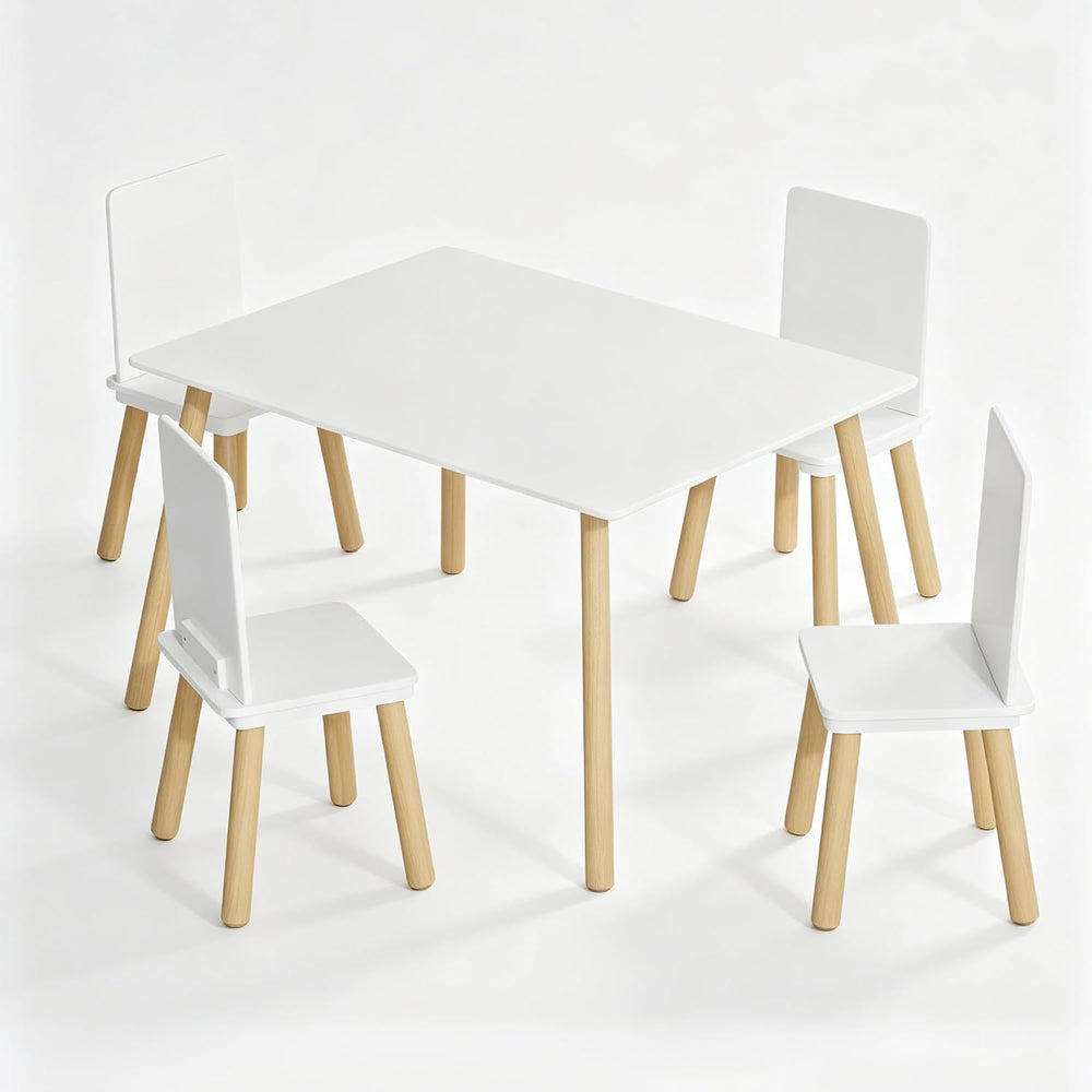 Table & 4 Chairs Set is for Boys Girls, 5-Piece Wooden Activity Table Set...