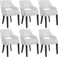 Farmhouse Dining Chairs Set of 6 PU Leather Upholstered Accent Side Chair Wood Kitchen Chairs for Living Room/Dining Room/Bedroom/Restaurant, Upgraded Size, White