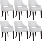 Farmhouse Dining Chairs Set of 6 PU Leather Upholstered Accent Side Chair Wood Kitchen Chairs for Living Room/Dining Room/Bedroom/Restaurant, Upgraded Size, White